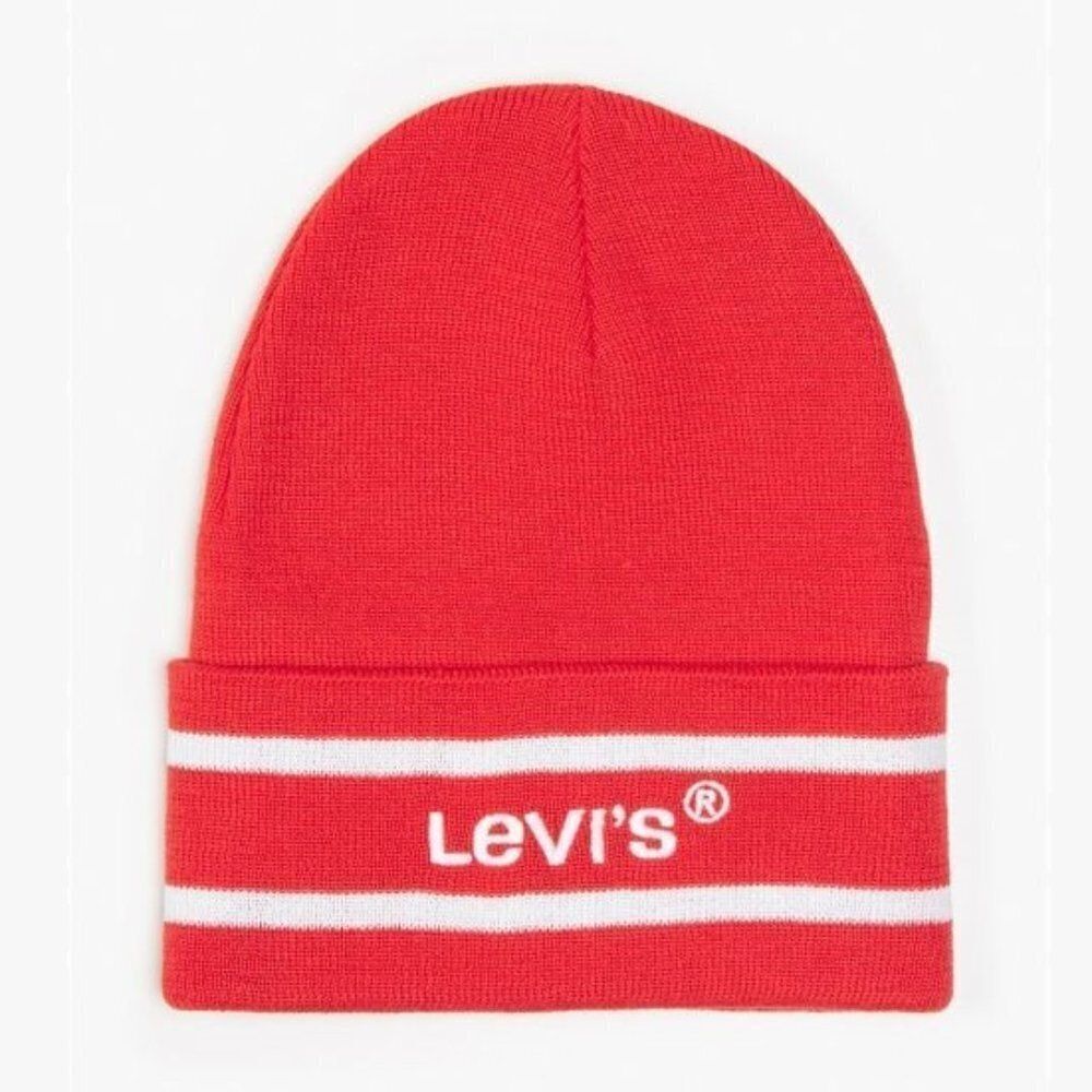 Levi's Men's Embroidered Signature Logo Stripes Beanie Soft Knit